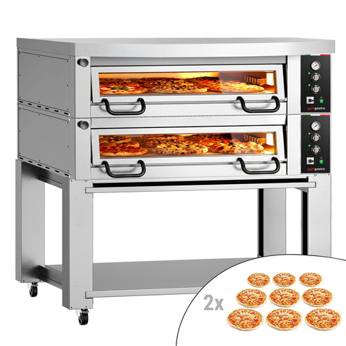 Sähköinen pizzauuni Power (samottikivipohja) - 9+9 x Ø 34 cm - enintään 450 °C - Manuaalinen - sis. haube ja alarunko