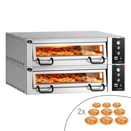 Electric Deck Pizza Oven Power - Twin Deck - Refractory Stone Deck - 9+9 x Ø 34cm (13.4") - Mechanical Controls - up to 450°C