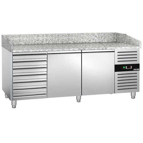 Pizzakylmäpöytä ECO - 2025x800 mm - 2 ovea & 7 vetolaatikkoa
