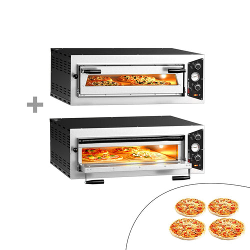 (2 kpl) Sähköinen pizzauuni (samottikivipohja) - 917x884 mm - 4+4 x Ø 30 cm - enintään 450 °C - Manuaalinen