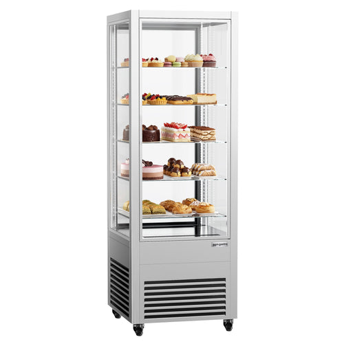 4-sivuinen kylmävitriini / Panoramakylmävitriini - 440 l - 675 mm - kaksinkertainen lasi - 1 lasiovi - 5 hyllyä - LED-valaistus - hopea