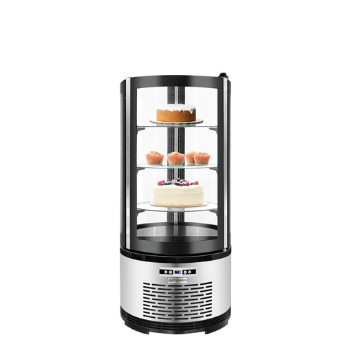 Pöytämallinen 4-sivuinen kylmävitriini / Panoramakylmävitriini - 100 l - 480 mm - kaksinkertainen lasi - 1 lasiovi - pyöreä - 3 hyllyä - LED-valaistus