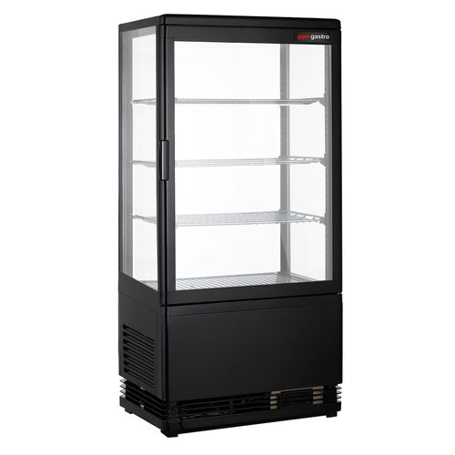 Pöytämallinen 4-sivuinen kylmävitriini / Panoramakylmävitriini - 68 l - 428 mm - kaksinkertainen lasi - 1 lasiovi - 4 hyllyä - LED-valaistus - musta