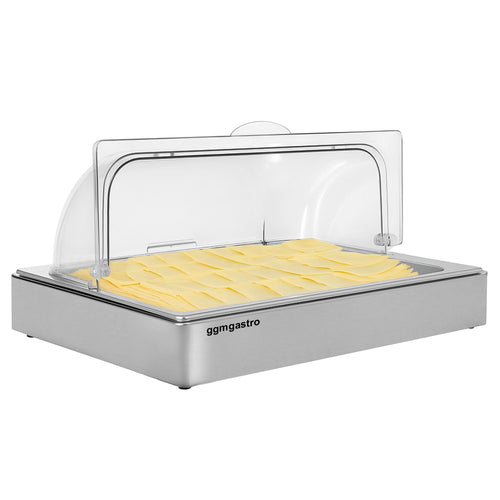 Rolltop-setti - GN 1/1 - ruostumaton teräs, muovi - 540x335 mm - Korkeus: 255 mm - sisältää: GN 1/1 -astia, rolltop-kupu, kaksi kylmäkallea