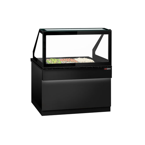 Commercial Saladette Counter TORONTO - 1250mm - 800L - Black Front - 2 doors - with square glass canopy for 3 x GN 1/1 & 1 shelf - black granite worktop