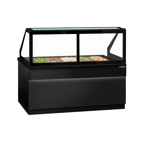 Commercial Saladette Counter TORONTO - 2000mm - 1200L - Black Front - 3 doors - with square glass canopy for 5 x GN 1/1 & 1 shelf - black granite worktop