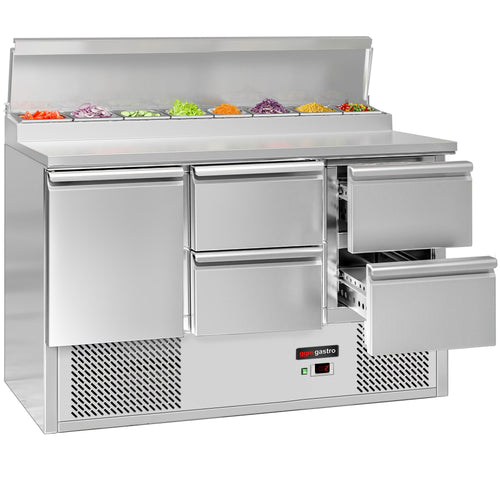 Salaattipöytä ECO - 1365x700 mm - 1 ovi & 4 vetolaatikkoa - varten 8x GN 1/6