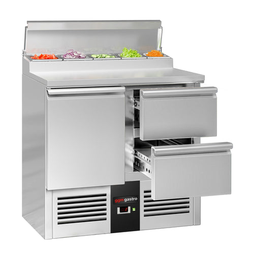 Salaattipöytä Mini PREMIUM - 900x700 mm - 1 ovi & 2 vetolaatikkoa - varten 5x GN 1/6 astiaa