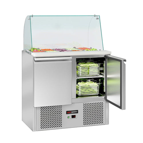 Salaattipöytä ECO - 900 mm - 240 l - 2 ovea - korkea lasisuoja 2x GN 1/1 & 3x GN 1/6 varten