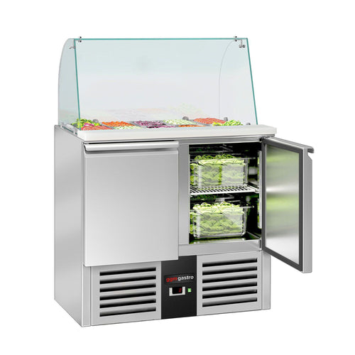 Salaattipöytä PREMIUM - 900 mm - 240 l - 2 ovea - korkea lasisuoja 2x GN 1/1 & 3x GN 1/6 varten