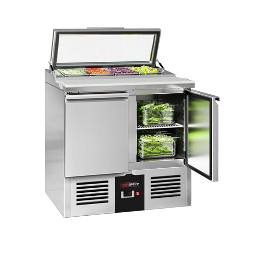Commercial Saladette Counter PREMIUM - 900mm - 159L - 2 doors - open top for 4 x GN 1/3 & glass lid