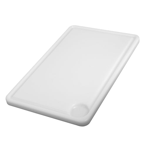 Leikkuulauta mehukourulla - 300x500 mm - Paksuus: 20 mm - HACCP-yhteensopiva - Polyeteeni (PE500) - Valkoinen - Liukuestopinnalla