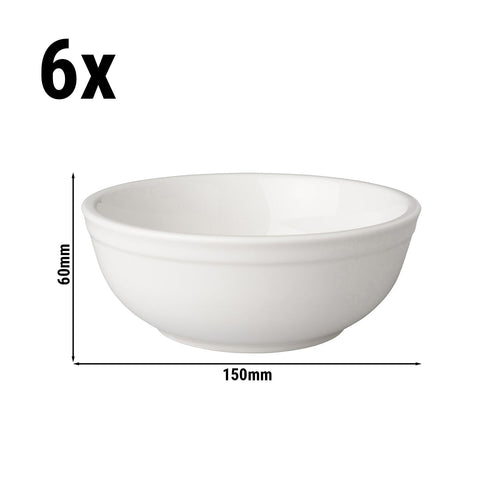 (6 kpl) tarjoilukulho - Budgetline Mammoet - posliini - 400 ml - kulmikas - 150x150 mm - pinoutuva, konepesunkestävä, mikron ja uunin kestävä, ammattilaatu - valkoinen