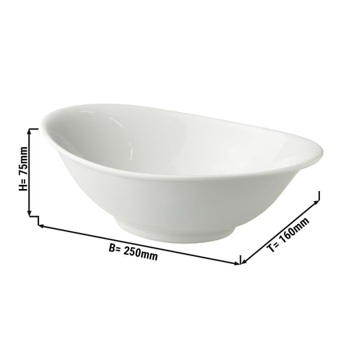 (12 kpl) tarjoilukulho - WHITE DELIGHT - posliini - 0,7 l - soikea - 250x160 mm - pinoutuva, konepesunkestävä, mikroaaltouunin ja uunin kestävä, ammattilaatu - valkoinen