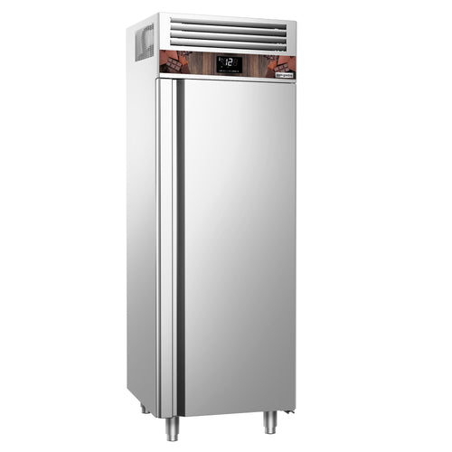 Suklaajääkaappi Ruostumaton teräs PREMIUM - GN 2/1 - 700 l - +12…+18 °C - mitat 1 ovi - schokolaadille, kiertoilmajäähdytys, automaattinen sulatus, digitaalinen termostaatti, R290, sisävalaistus