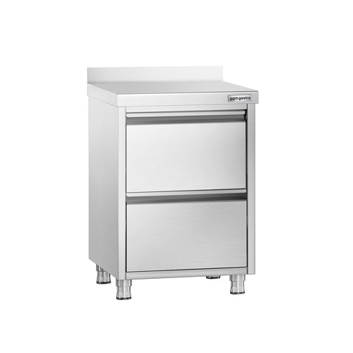 Työkaappi PREMIUM - ruostumaton teräs - 2 vetolaatikkoa - roiskesuoja - 500x600 mm