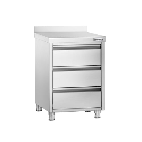 Työkaappi PREMIUM - ruostumaton teräs - 3 vetolaatikkoa - roiskesuoja - 500x700 mm