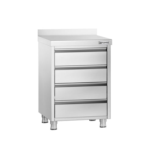 Työkaappi PREMIUM - ruostumaton teräs - 4 vetolaatikkoa - roiskesuoja - 500x600 mm