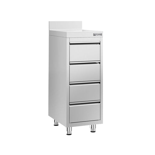 Vetolaatikosto PREMIUM - ruostumaton teräs - 4 vetolaatikkoa - roiskesuoja - 400x600 mm