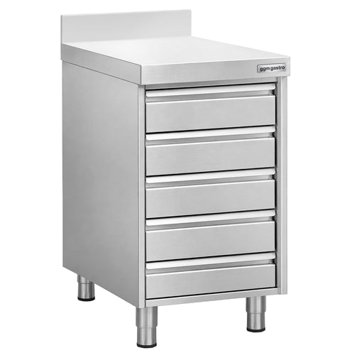Commercial Drawer Cabinet - Stainless Steel - with 5 Drawers & 100mm Upstand - 500x700mm