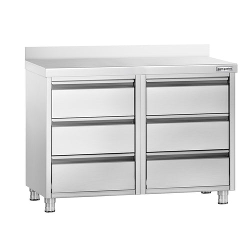 Työkaappi PREMIUM - ruostumaton teräs - 6 vetolaatikkoa - roiskesuoja - 1000x600 mm