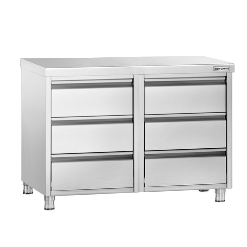 Työkaappi PREMIUM - ruostumaton teräs - 6 vetolaatikkoa - roiskesuoja - 1000x700 mm