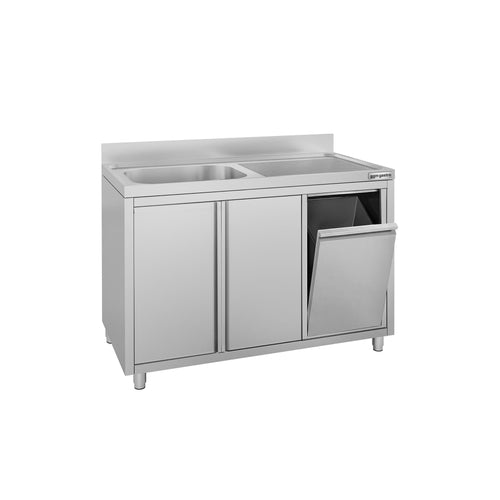 Commercial Sink Cabinet ECO – Stainless Steel - 1200x600mm - with waste bin & 1 bowl left-hand