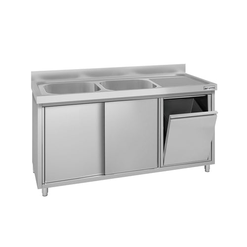 RST-allaskaappi ECO - 1400x700mm - jätesäiliöllä ja 2 altaalla vasemmalla.