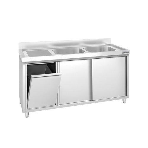 RST-allaskaappi PREMIUM - 1400x700mm - jäteastia ja 2 allasta oikealla puolella.