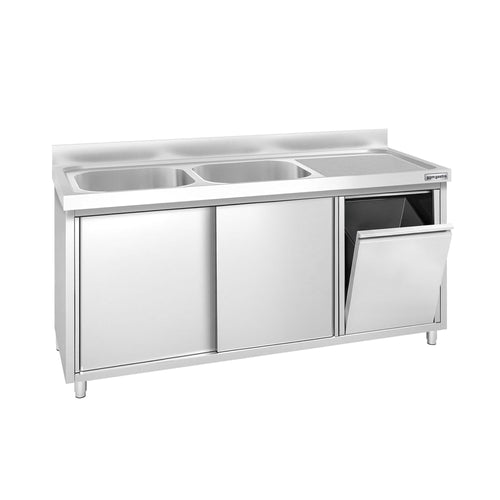 RST-allaskaappi PREMIUM - 1600x700mm - jätesäiliöllä ja 2 altaalla vasemmalla.