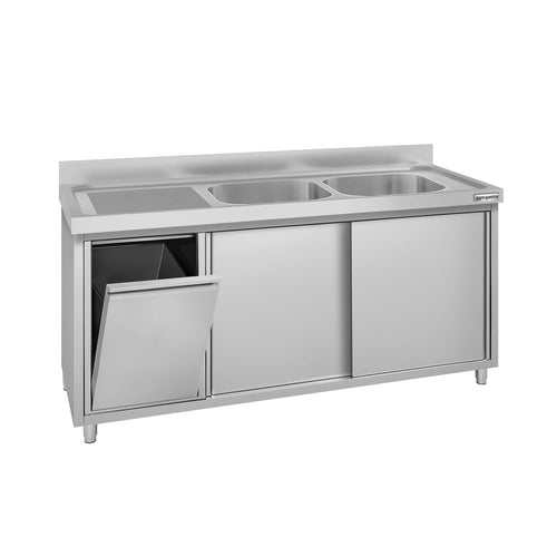 RST-allaskaappi ECO - 1600x700mm - jäteastia ja 2 allasta oikealla puolella.