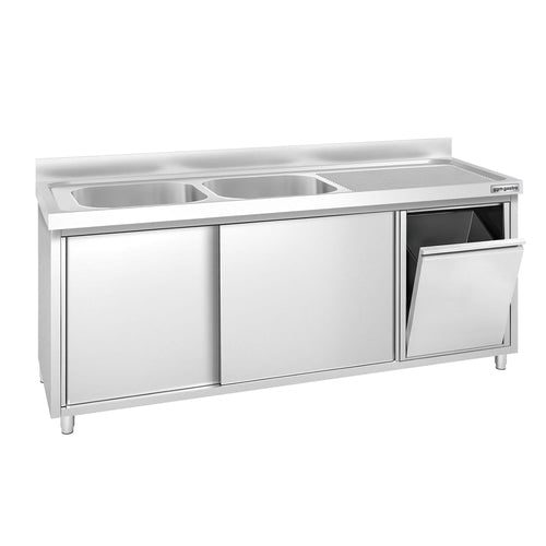 RST-allaskaappi PREMIUM - 2000x600mm - jätesäiliöllä ja 2 altaalla vasemmalla.