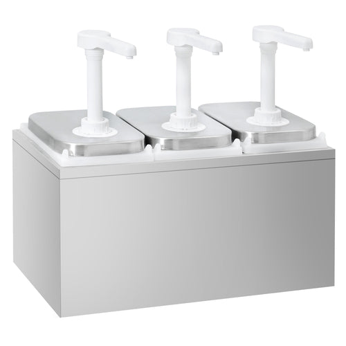 Commercial Condiment Dispenser - 3x 2 litres - Stainless steel 18/8 - 375x215x325mm - adjustable dose - with container - incl. stainless steel frame