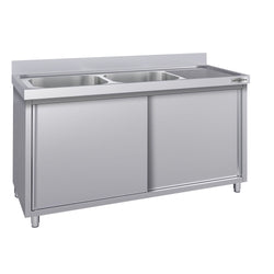 RST-allaskaappi ECO - ruostumattomasta teräksestä - 1800x700 mm - 2 allasta