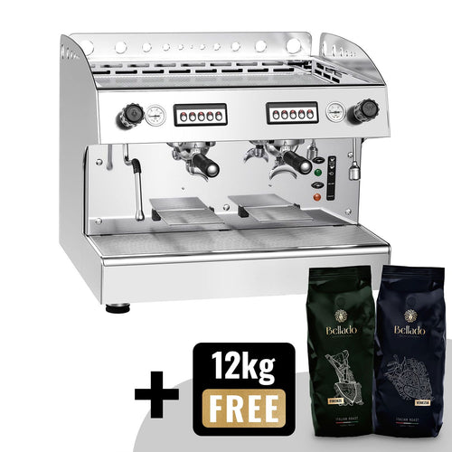 Espressokone - 2-ryhmäinen - esiuuttojärjestelmä & 1 höyrysuutin - ammattikäyttöön