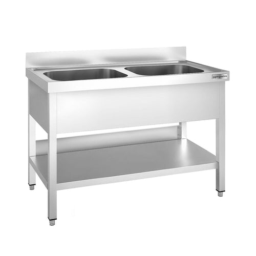 Tiskipöytä PREMIUM - 1200x600 mm - alahyllyllä - 2 allasta - allas keskellä