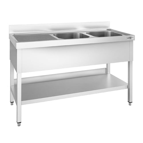 Tiskipöytä PREMIUM - 1600x600 mm - alahyllyllä - 2 allasta - allas oikealla