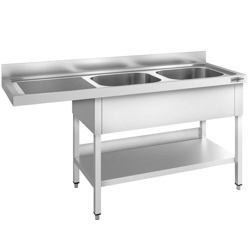 Astianpesupöytä - 1800x600 mm - 2 allasta, altaat oikealla - kuivaustaso - roiskesuoja - alahylly