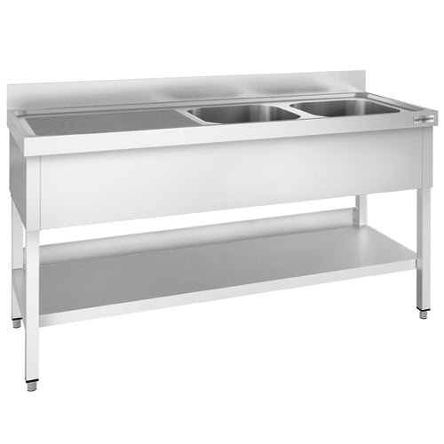 Tiskipöytä PREMIUM - 2000x600 mm - alahyllyllä - 2 allasta - allas oikealla