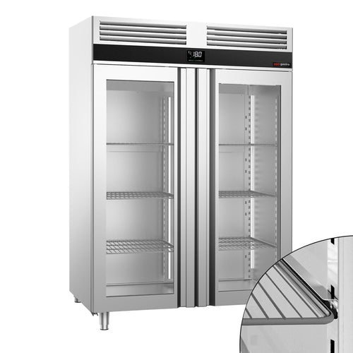 Commercial Upright Freezer Stainless steel PREMIUM - GN 2/1 - 1400L - with 2 glass doors