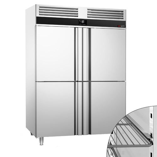 Commercial Upright Freezer Stainless steel PREMIUM - GN 2/1 - 1400L - with 4 half doors