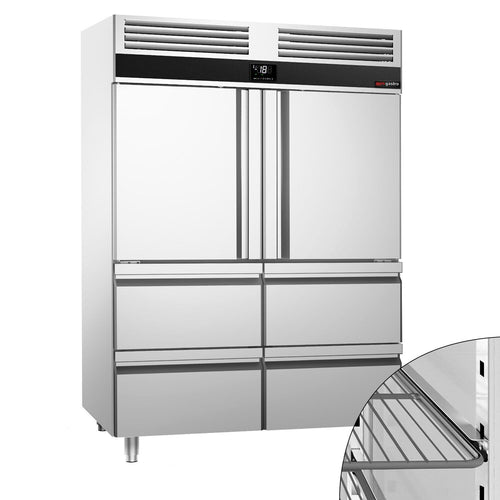 Commercial Upright Freezer Stainless steel PREMIUM - GN 2/1 - 1400L - with 2 half doors & 4 drawers