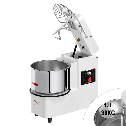 Taikinakone ammattikäyttöön - 42 l / 38 kg - 1-nopeuksinen - irrotettava kulho ja kallistettava sekoituspää - ajastin - 400 V