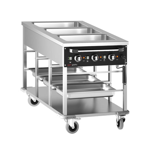 Vesihauteinen termovaunu - 3 kW - 3x GN 1/1 - altaiden lämpötilat säädettävissä erikseen