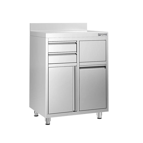 Ruostumattomasta teräksestä työkaappi - 800x600 mm - 2 vetolaatikkoa, 1 saranaovi - roiskesuoja