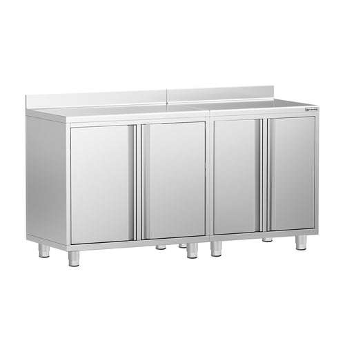 Commercial Stainless Steel Coffee Station & Worktop Floor Cupboard - for Coffee Machine - 1800x600mm - with 2 Double Doors - with Rear Upstand