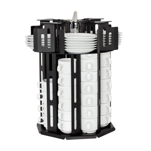 Cup & Saucer Dispenser - rotating - Black - Stainless Steel - Countertop Version
