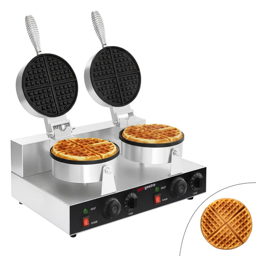 Vohvelirauta ammattikäyttöön - 2 x 1,3 kW - Pyöreä - Ø 180 mm - teflon‑pinnoitetut paistolevyt