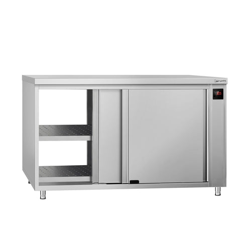Lämpökaappi ECO - 1,5 kW - lasiliukuovilla, umpinainen takaseinä & 1 hylly - 1400x600x870 mm
