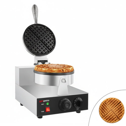 Vohvelirauta ammattikäyttöön - manuaalinen termostaatti - 1,3 kW - Pyöreä - Ø 180 mm - teflon‑pinnoitetut paistolevyt